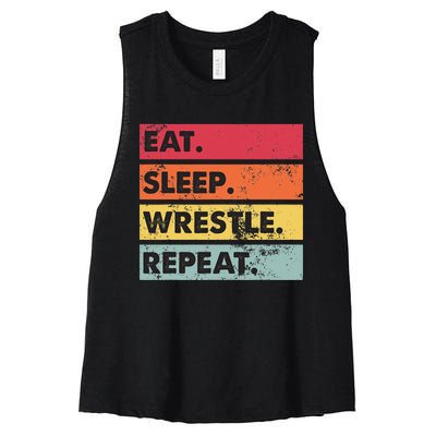 Eat Sleep Wrestle Repeat Funny Wrestling Wrestler  Women's Racerback Cropped Tank