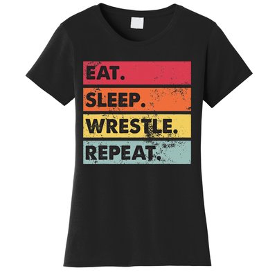 Eat Sleep Wrestle Repeat Funny Wrestling Wrestler  Women's T-Shirt