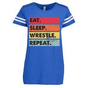 Eat Sleep Wrestle Repeat Funny Wrestling Wrestler  Enza Ladies Jersey Football T-Shirt