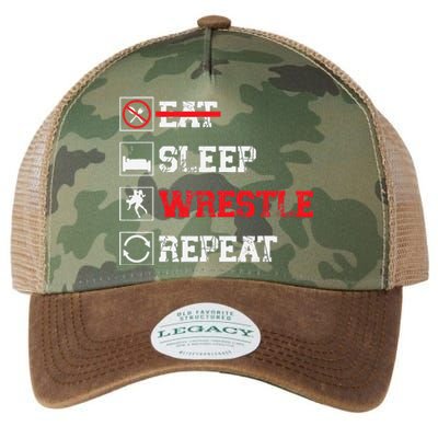 Eat Sleep Wrestle Repeat Funny Wrestling Wrestler  Legacy Tie Dye Trucker Hat