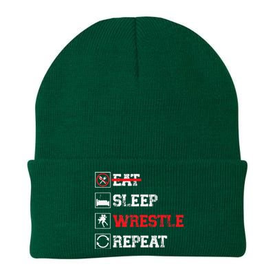 Eat Sleep Wrestle Repeat Funny Wrestling Wrestler  Knit Cap Winter Beanie