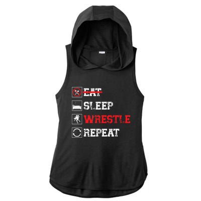 Eat Sleep Wrestle Repeat Funny Wrestling Wrestler  Ladies PosiCharge Tri-Blend Wicking Draft Hoodie Tank