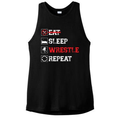 Eat Sleep Wrestle Repeat Funny Wrestling Wrestler  Ladies PosiCharge Tri-Blend Wicking Tank