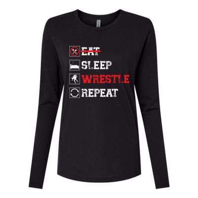 Eat Sleep Wrestle Repeat Funny Wrestling Wrestler  Womens Cotton Relaxed Long Sleeve T-Shirt