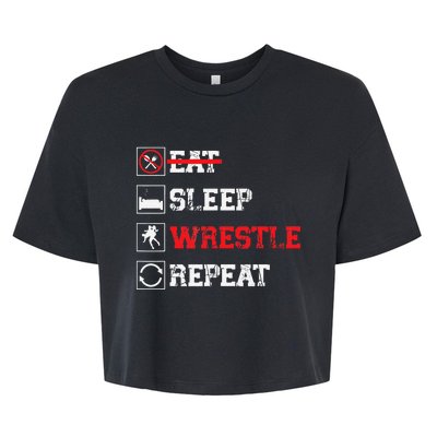 Eat Sleep Wrestle Repeat Funny Wrestling Wrestler  Bella+Canvas Jersey Crop Tee