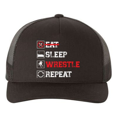 Eat Sleep Wrestle Repeat Funny Wrestling Wrestler  Yupoong Adult 5-Panel Trucker Hat