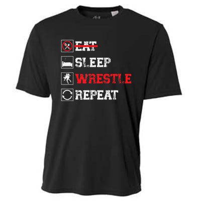 Eat Sleep Wrestle Repeat Funny Wrestling Wrestler  Cooling Performance Crew T-Shirt