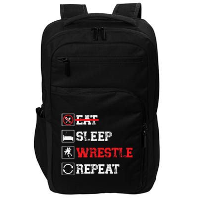 Eat Sleep Wrestle Repeat Funny Wrestling Wrestler  Impact Tech Backpack