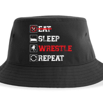 Eat Sleep Wrestle Repeat Funny Wrestling Wrestler  Sustainable Bucket Hat