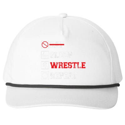 Eat Sleep Wrestle Repeat Funny Wrestling Wrestler  Snapback Five-Panel Rope Hat