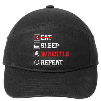 Eat Sleep Wrestle Repeat Funny Wrestling Wrestler  7-Panel Snapback Hat