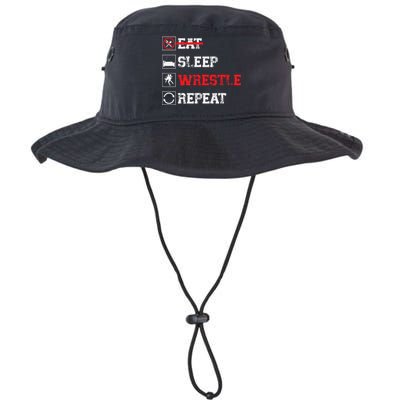 Eat Sleep Wrestle Repeat Funny Wrestling Wrestler  Legacy Cool Fit Booney Bucket Hat