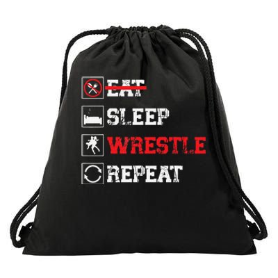 Eat Sleep Wrestle Repeat Funny Wrestling Wrestler  Drawstring Bag