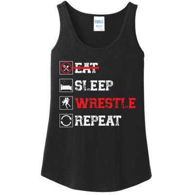 Eat Sleep Wrestle Repeat Funny Wrestling Wrestler  Ladies Essential Tank