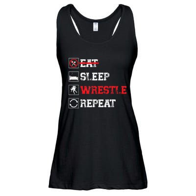 Eat Sleep Wrestle Repeat Funny Wrestling Wrestler  Ladies Essential Flowy Tank