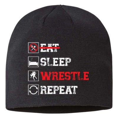 Eat Sleep Wrestle Repeat Funny Wrestling Wrestler  Sustainable Beanie