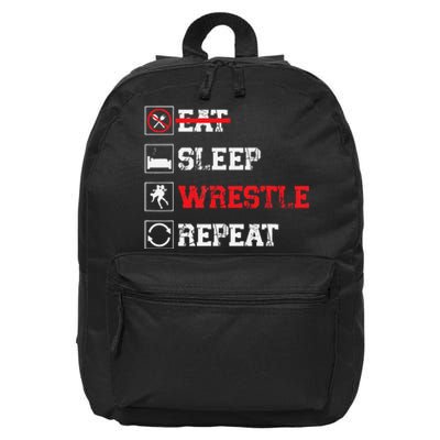 Eat Sleep Wrestle Repeat Funny Wrestling Wrestler  16 in Basic Backpack