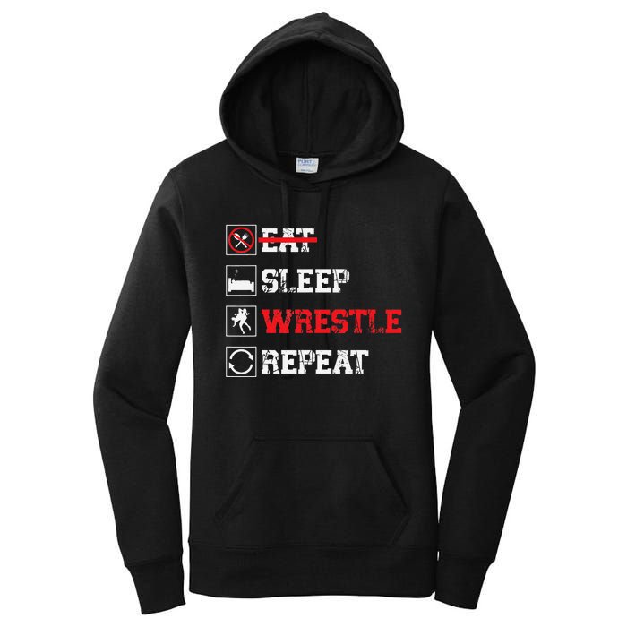 Eat Sleep Wrestle Repeat Funny Wrestling Wrestler  Women's Pullover Hoodie