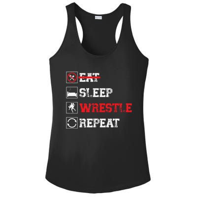 Eat Sleep Wrestle Repeat Funny Wrestling Wrestler  Ladies PosiCharge Competitor Racerback Tank