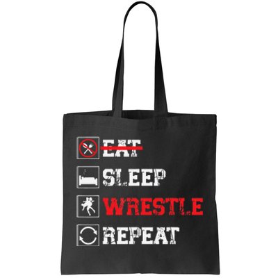 Eat Sleep Wrestle Repeat Funny Wrestling Wrestler  Tote Bag