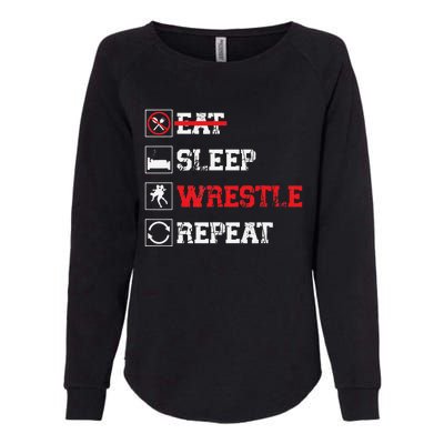 Eat Sleep Wrestle Repeat Funny Wrestling Wrestler  Womens California Wash Sweatshirt