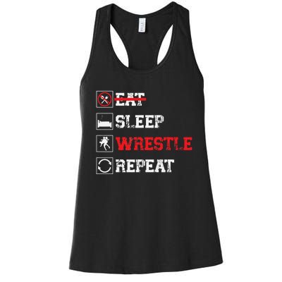 Eat Sleep Wrestle Repeat Funny Wrestling Wrestler  Women's Racerback Tank