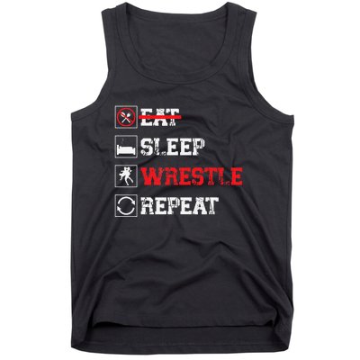 Eat Sleep Wrestle Repeat Funny Wrestling Wrestler  Tank Top