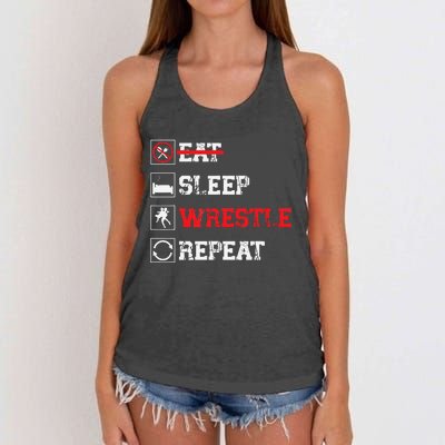 Eat Sleep Wrestle Repeat Funny Wrestling Wrestler  Women's Knotted Racerback Tank