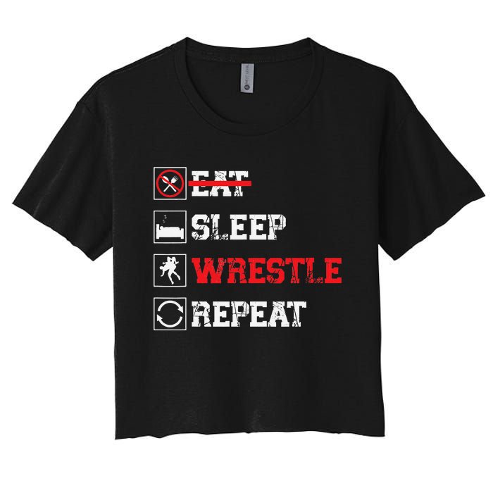 Eat Sleep Wrestle Repeat Funny Wrestling Wrestler  Women's Crop Top Tee