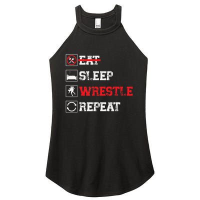 Eat Sleep Wrestle Repeat Funny Wrestling Wrestler  Women's Perfect Tri Rocker Tank