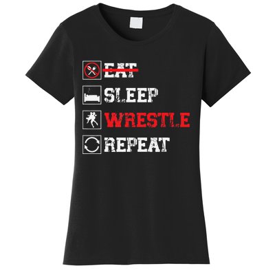 Eat Sleep Wrestle Repeat Funny Wrestling Wrestler  Women's T-Shirt