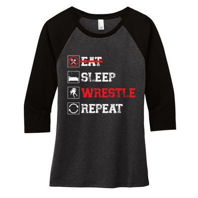 Eat Sleep Wrestle Repeat Funny Wrestling Wrestler  Women's Tri-Blend 3/4-Sleeve Raglan Shirt