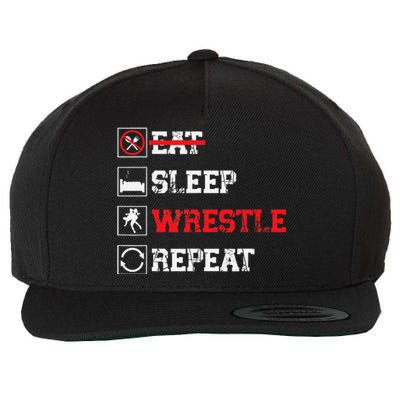 Eat Sleep Wrestle Repeat Funny Wrestling Wrestler  Wool Snapback Cap