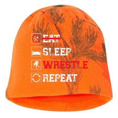 Eat Sleep Wrestle Repeat Funny Wrestling Wrestler  Kati - Camo Knit Beanie