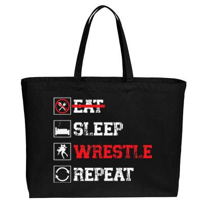 Eat Sleep Wrestle Repeat Funny Wrestling Wrestler  Cotton Canvas Jumbo Tote