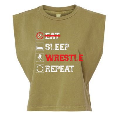 Eat Sleep Wrestle Repeat Funny Wrestling Wrestler  Garment-Dyed Women's Muscle Tee