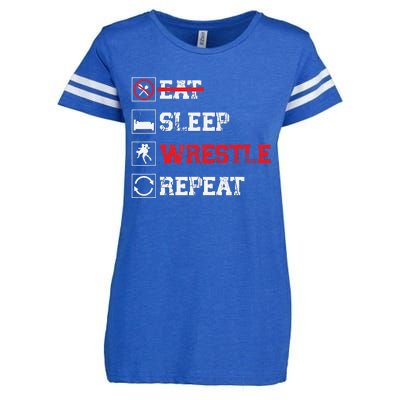 Eat Sleep Wrestle Repeat Funny Wrestling Wrestler  Enza Ladies Jersey Football T-Shirt