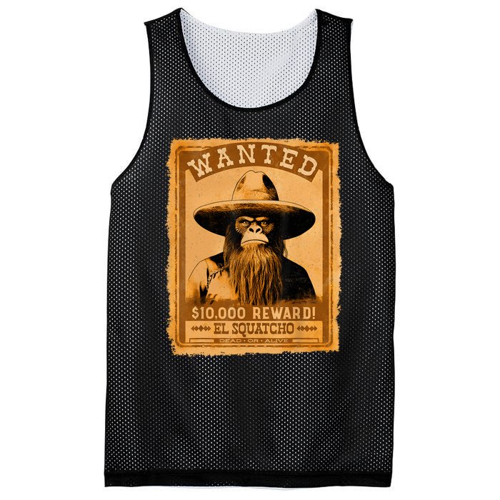 El Squatcho Wanted Poster – Western Bigfoot Funny Sasquatch Mesh Reversible Basketball Jersey Tank