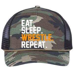 Eat Sleep Wrestle Repeat Wrestling Wrestler Funny Gift Retro Rope Trucker Hat Cap