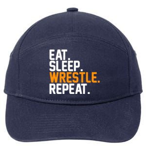 Eat Sleep Wrestle Repeat Wrestling Wrestler Funny Gift 7-Panel Snapback Hat