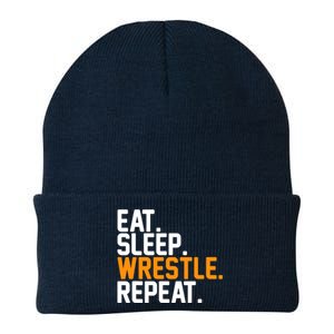 Eat Sleep Wrestle Repeat Wrestling Wrestler Funny Gift Knit Cap Winter Beanie