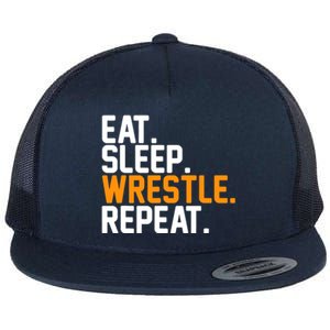 Eat Sleep Wrestle Repeat Wrestling Wrestler Funny Gift Flat Bill Trucker Hat