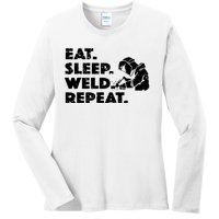 Eat Sleep Weld Repeat Funny Welder Ladies Long Sleeve Shirt