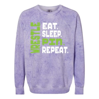 Eat Sleep Wrestle Repeat Wrestling Warm Up Gift Colorblast Crewneck Sweatshirt