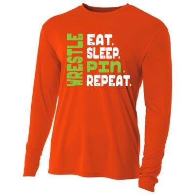 Eat Sleep Wrestle Repeat Wrestling Warm Up Gift Cooling Performance Long Sleeve Crew