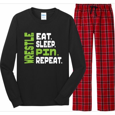 Eat Sleep Wrestle Repeat Wrestling Warm Up Gift Long Sleeve Pajama Set