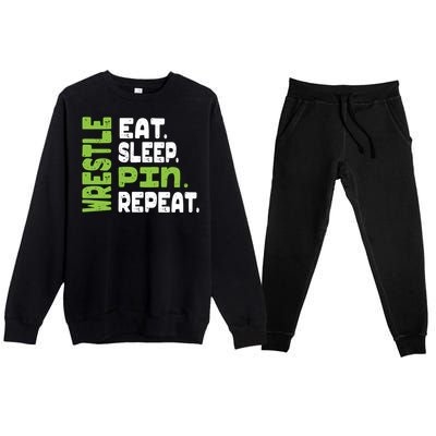 Eat Sleep Wrestle Repeat Wrestling Warm Up Gift Premium Crewneck Sweatsuit Set