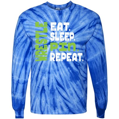 Eat Sleep Wrestle Repeat Wrestling Warm Up Gift Tie-Dye Long Sleeve Shirt