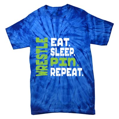 Eat Sleep Wrestle Repeat Wrestling Warm Up Gift Tie-Dye T-Shirt