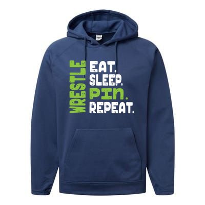 Eat Sleep Wrestle Repeat Wrestling Warm Up Gift Performance Fleece Hoodie